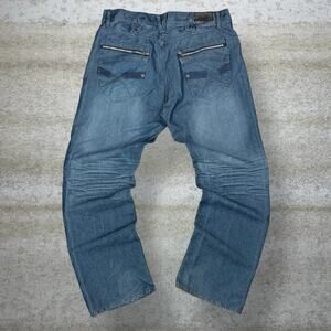 Vintage Skater Wide Leg Jeans Red Ape Metallic Blue Wash Baggy Denim Rap Art Y2K